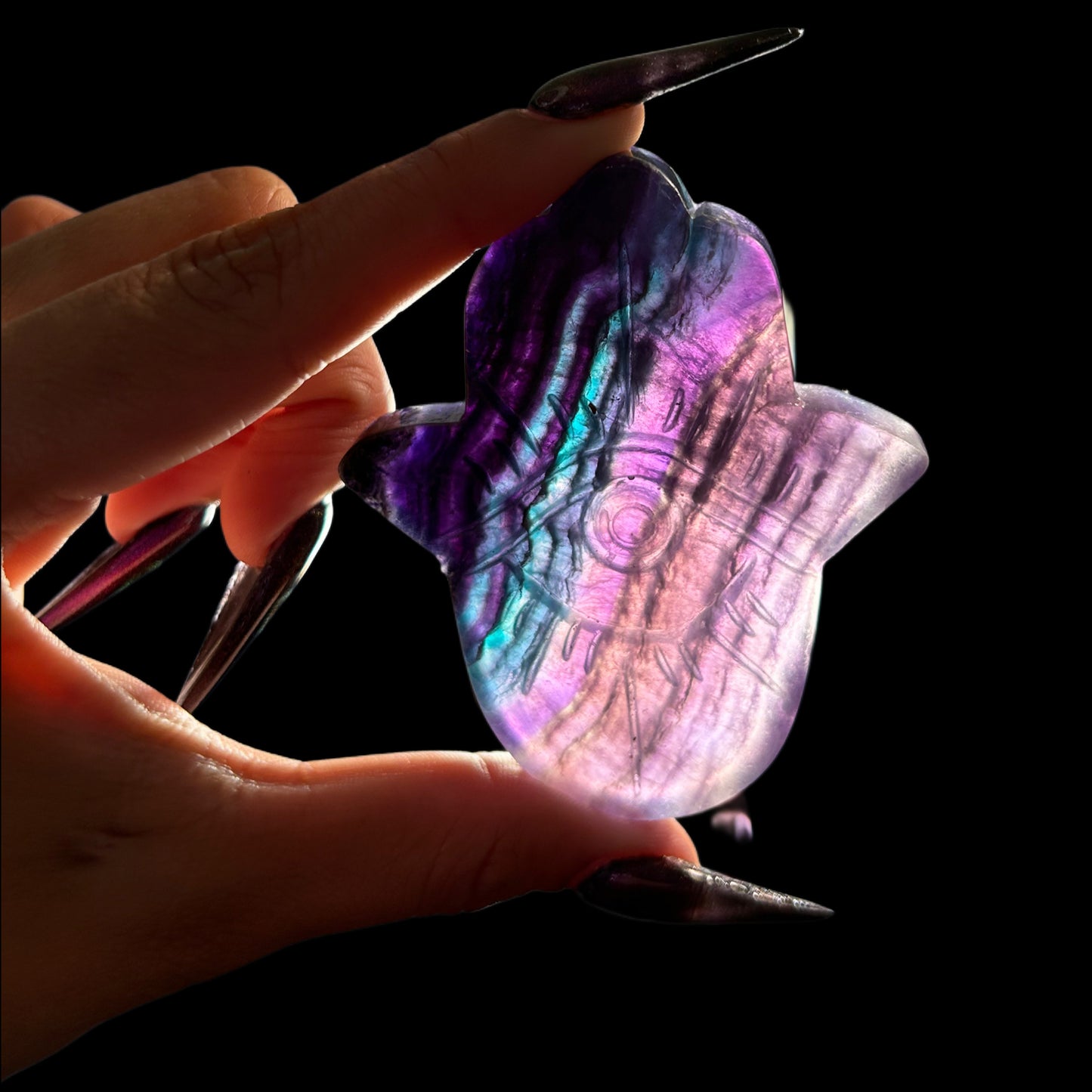 Fluorite Hamsa Palm Crystals