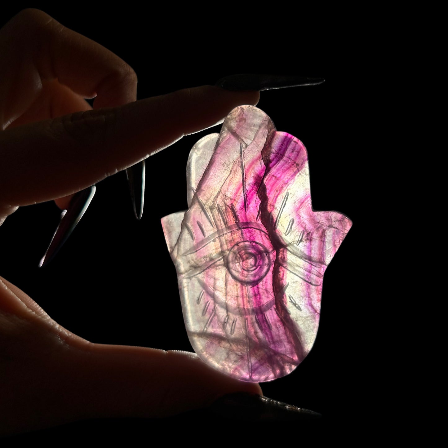 Fluorite Hamsa Palm Crystals