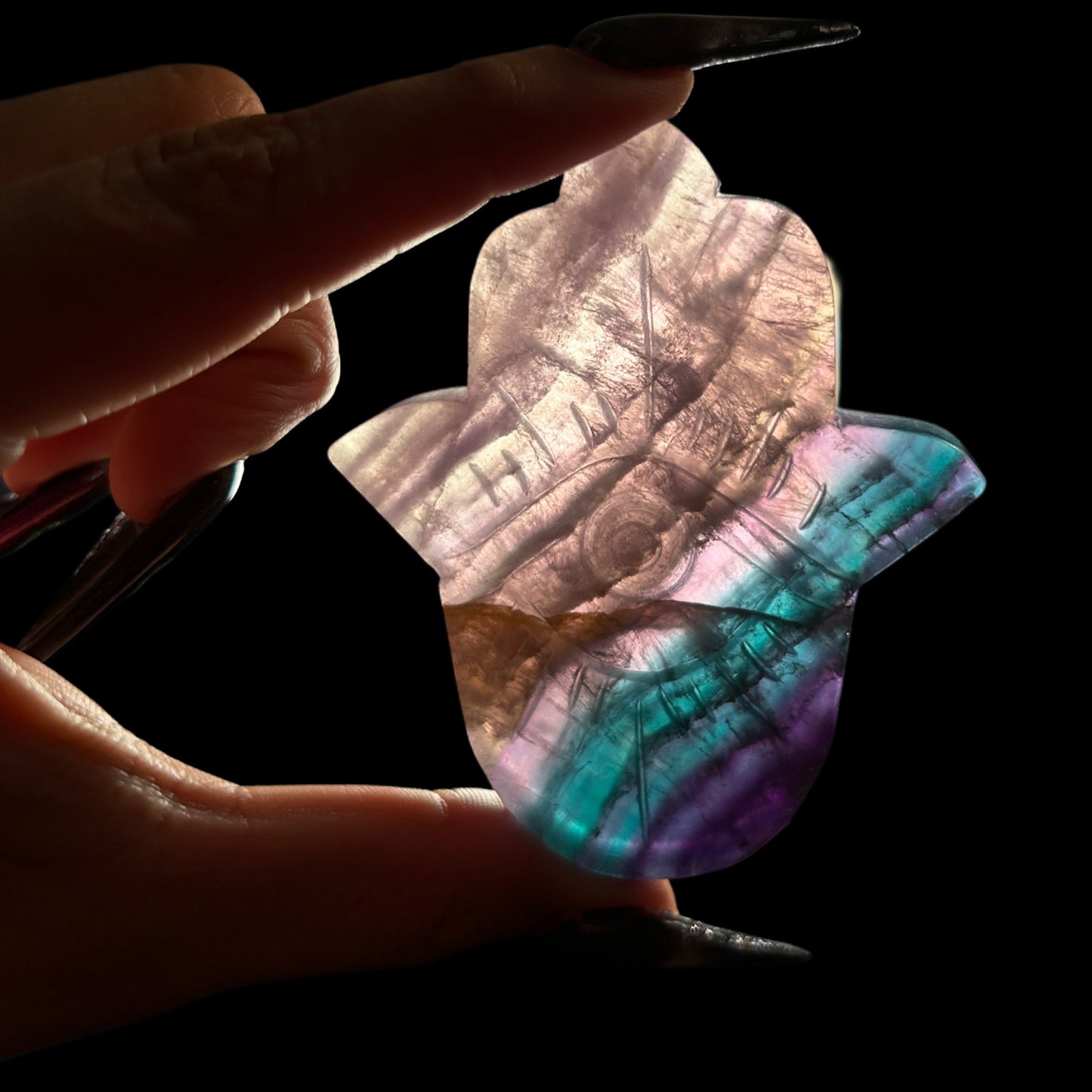 Fluorite Hamsa Palm Crystals