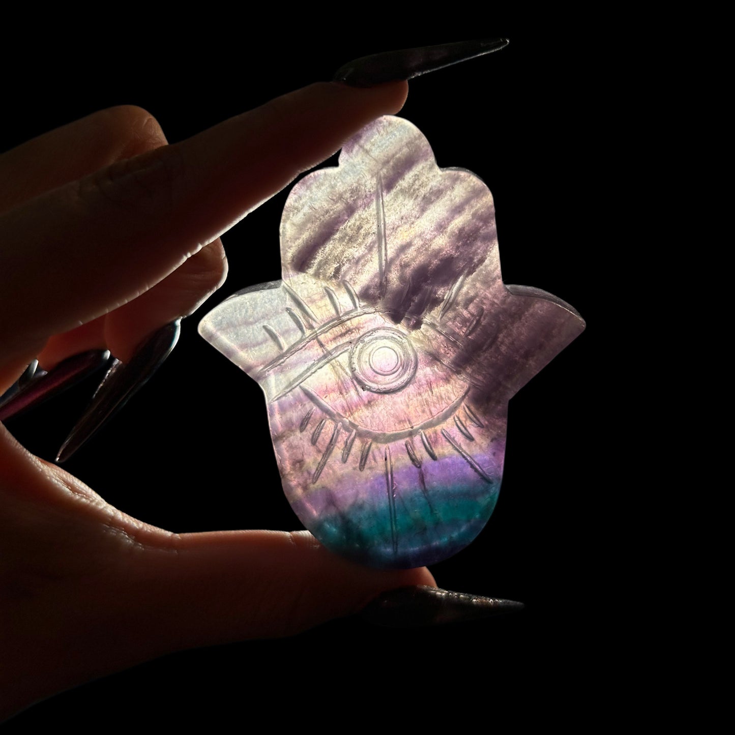 Fluorite Hamsa Palm Crystals